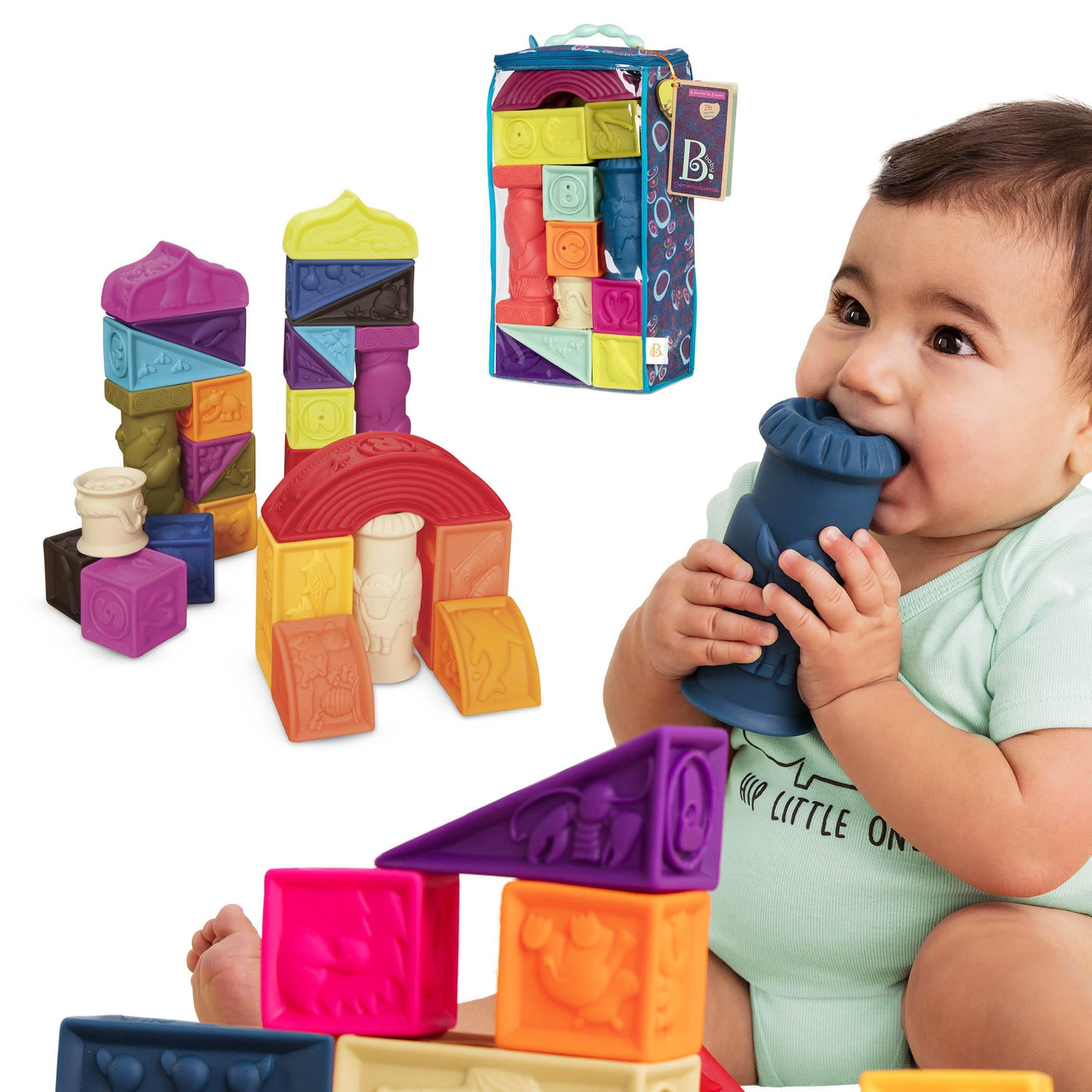 B. toys- Alphabetical Sort & Stack Developmental Baby Blocks- 26 soft blocks for kids & babys- Elemenosqueeze- 6 months + ES4