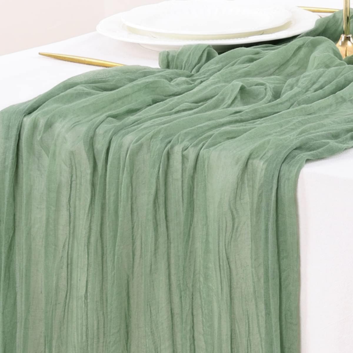 Cheesecloth Table Runner 10ft Gauze Boho Rustic Sage Green Cheese Cloth Table Runner for Baby Shower Decoration Wedding Easter Summer Table Runner