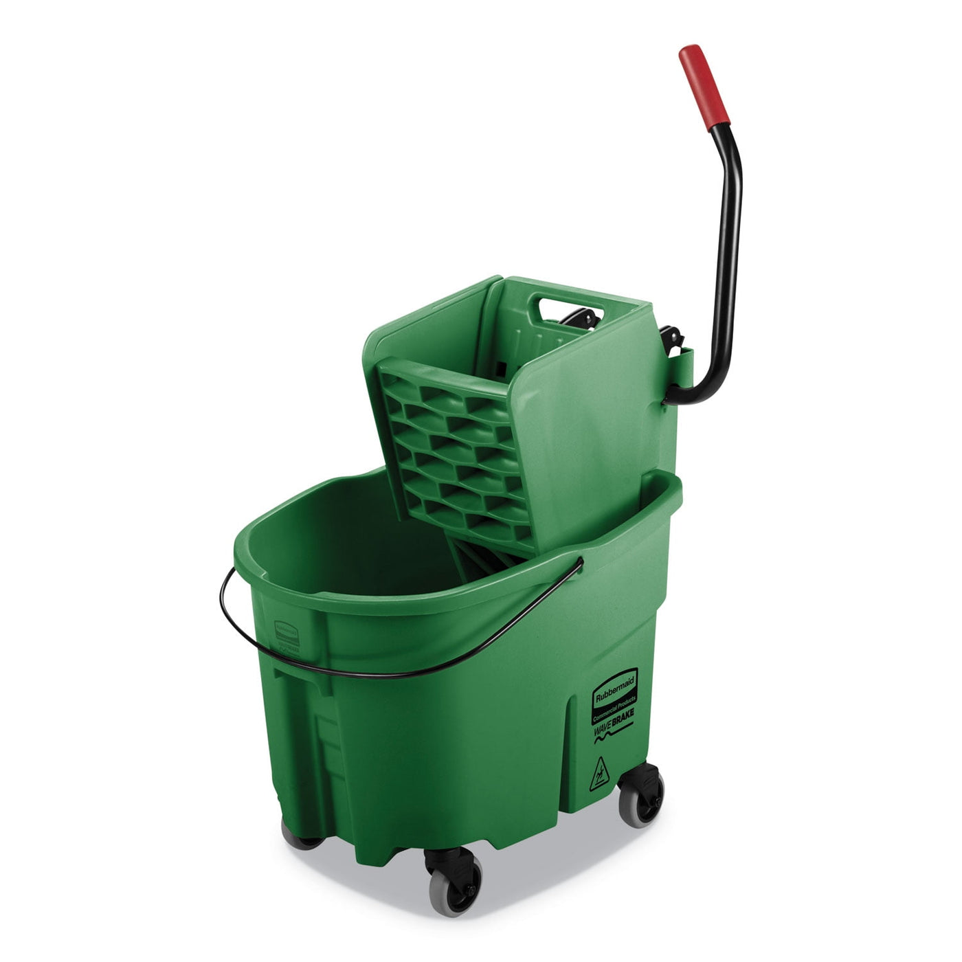 Rubbermaid Commercial WaveBrake 2.0 Bucket/Wringer Combos, Side-Press, 35 qt, Plastic, Green -RCPFG758888GRN