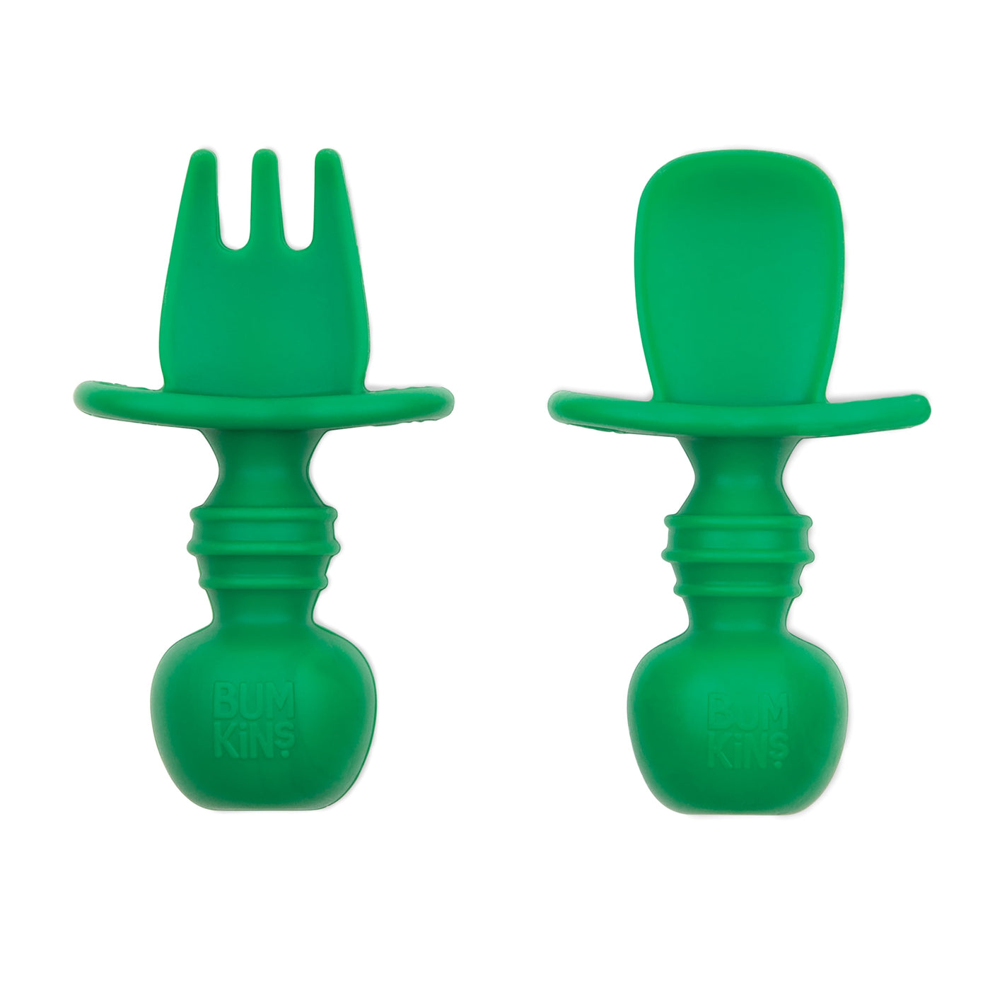 Bumkins Baby Feeding Chewtensils, Training Fork and Spoon Set, Utensils Ages 6 Mos+ (Jade)