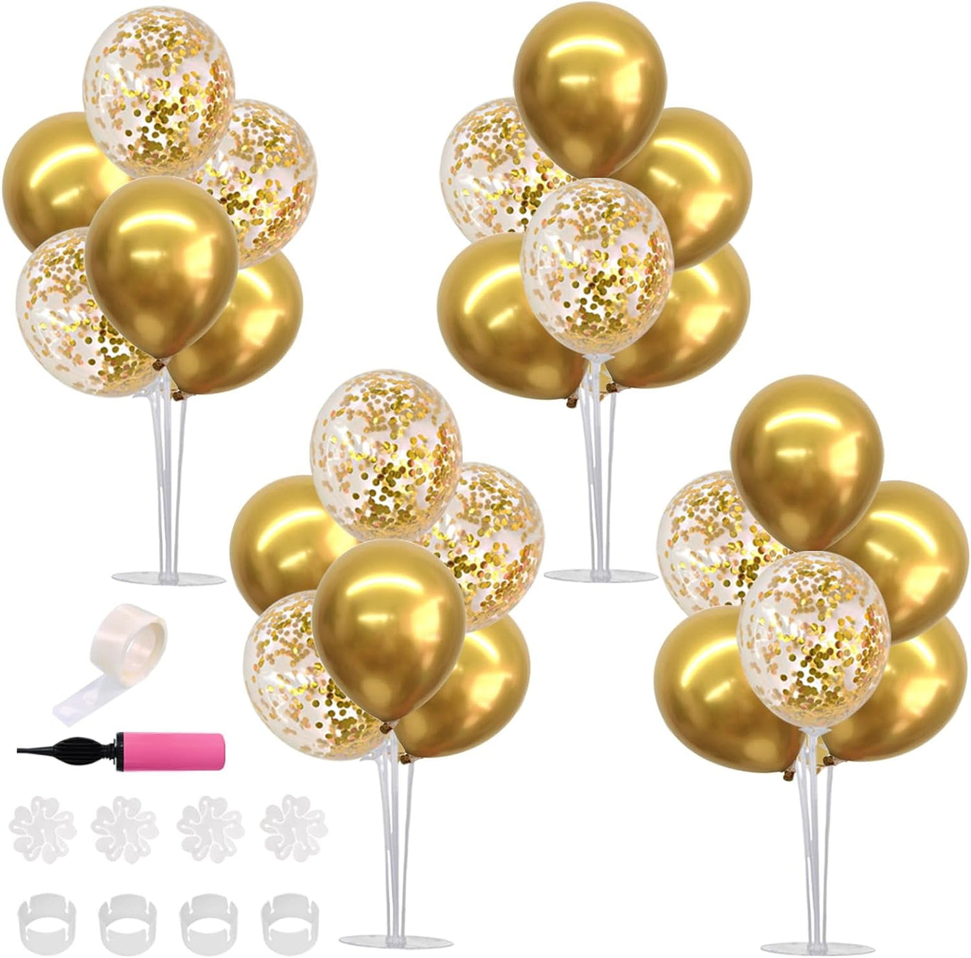 Balloons Stand Kit Table Decorations,2 Set with 14 Sticks, 14 Cups, 2 Base, 16 Gold Balloons for Wedding Graduation 30th 40th 50th 60th 70th 80th 90th 100th birthday table decorations