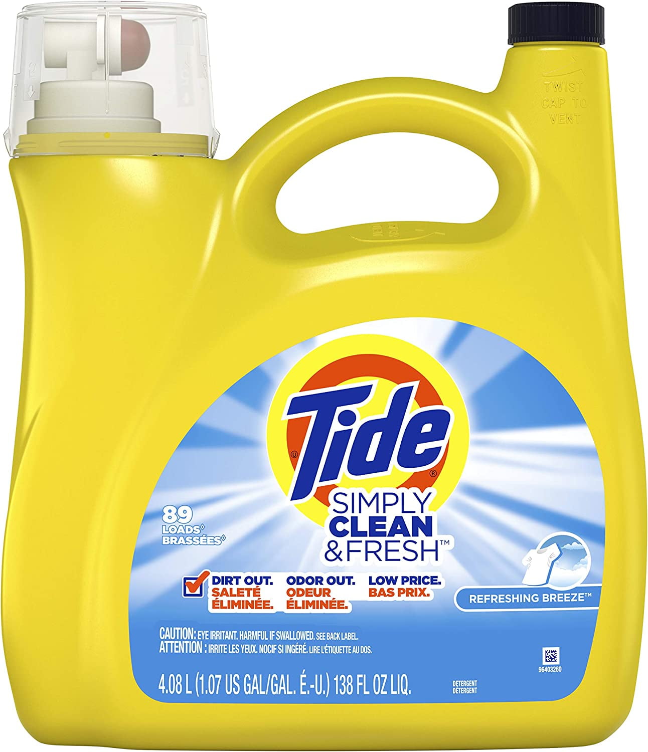 Tide Simply Clean & Fresh Liquid Laundry Detergent, Refreshing Breeze, 138 Fl Oz (4.08 L)