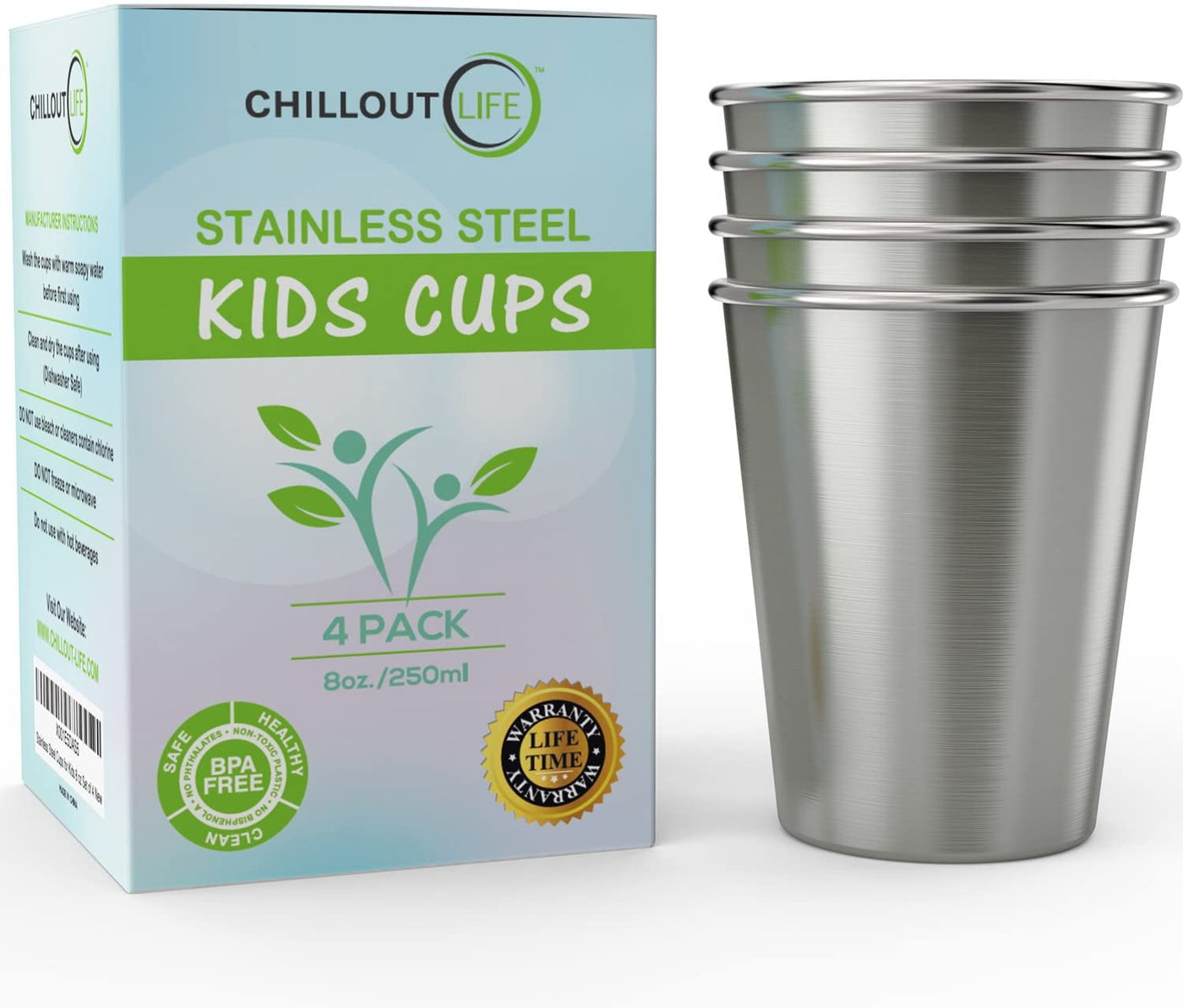 Stainless Steel Cups for Kids and Toddlers - 8 oz Sippy Cups for Home & Outdoor Activities