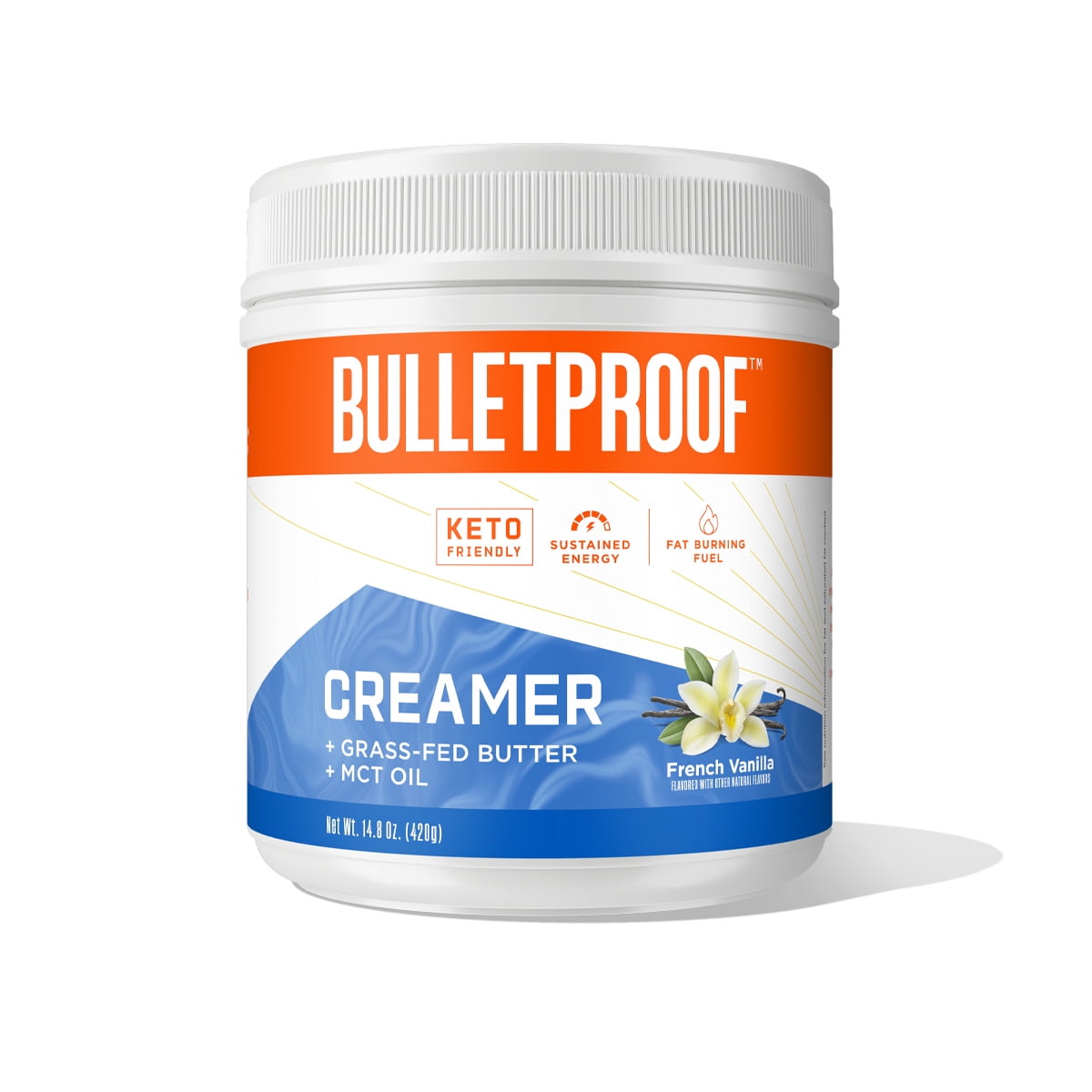 Keto Creamer, French Vanilla, 2g Net Carbs, 10g Quality Fats from Powdered MCT Oil, Grass Fed Butter, 0g Sugar, Bulletproof Coffee Creamer for Sustained Energy