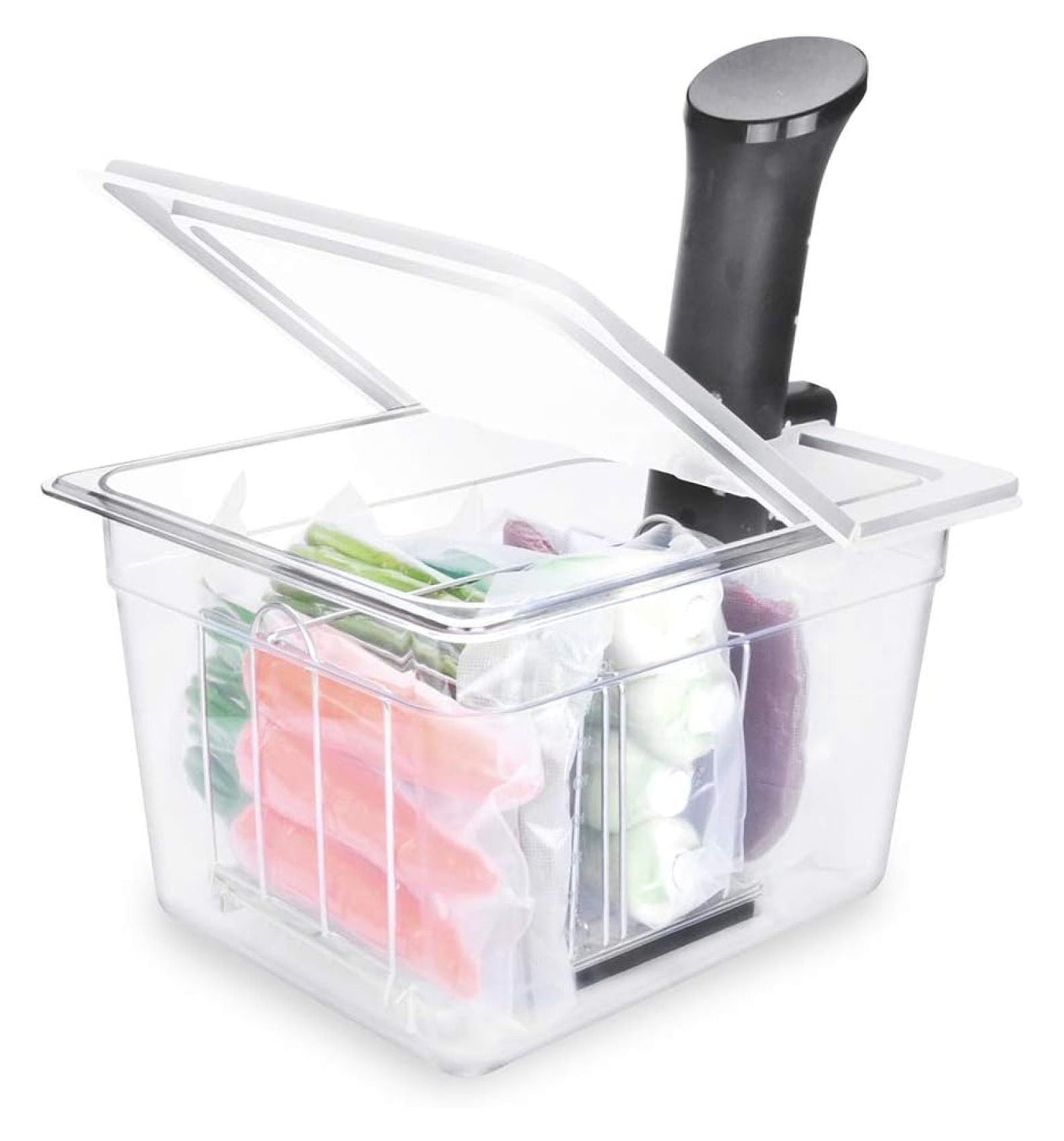 Bundle of GnHoCh Sous Vide Container 12 Quarts with Hinged Lid and Stainless Steel Rack