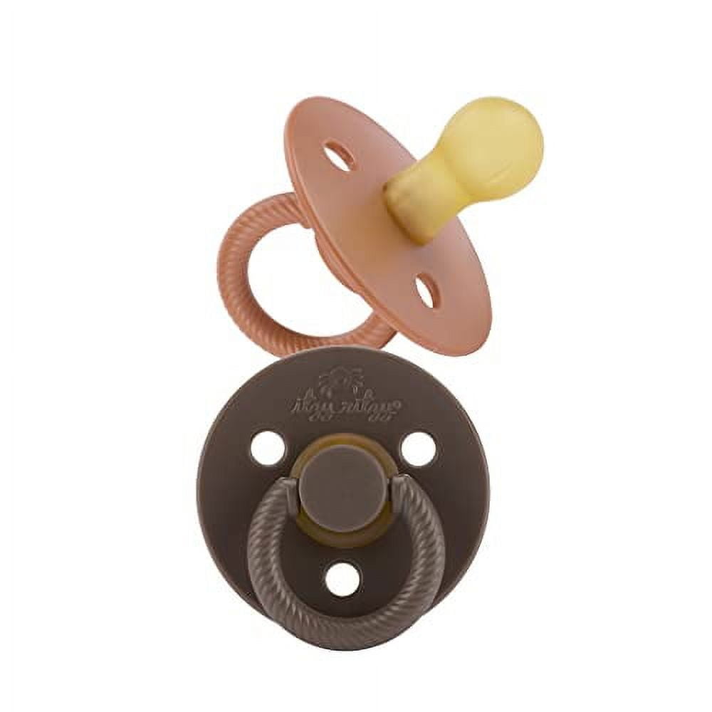 Itzy Ritzy Natural Rubber Pacifiers, Set of 2 â€“ Natural Rubber Newborn Pacifiers with Cherry-Shaped Nipple & Large Air Holes for Added Safety; Set of 2 in Chocolate & Caramel, Ages 0 â€“ 6