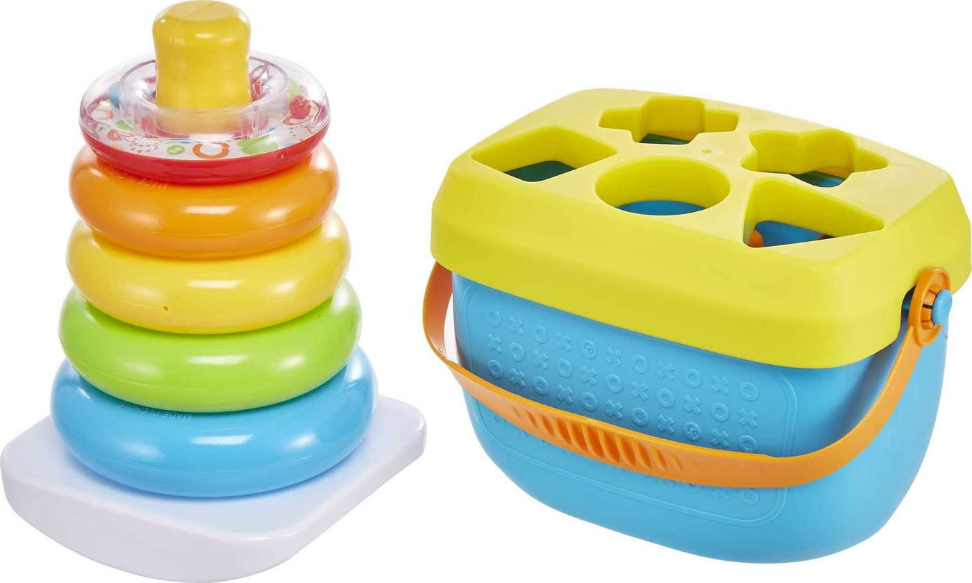 Fisher-Price Infant Gift Set with Babys First Blocks (10 Shapes) and Rock-a-Stack Ring Stacking Toy for Ages 6+ Months (Exclusive)