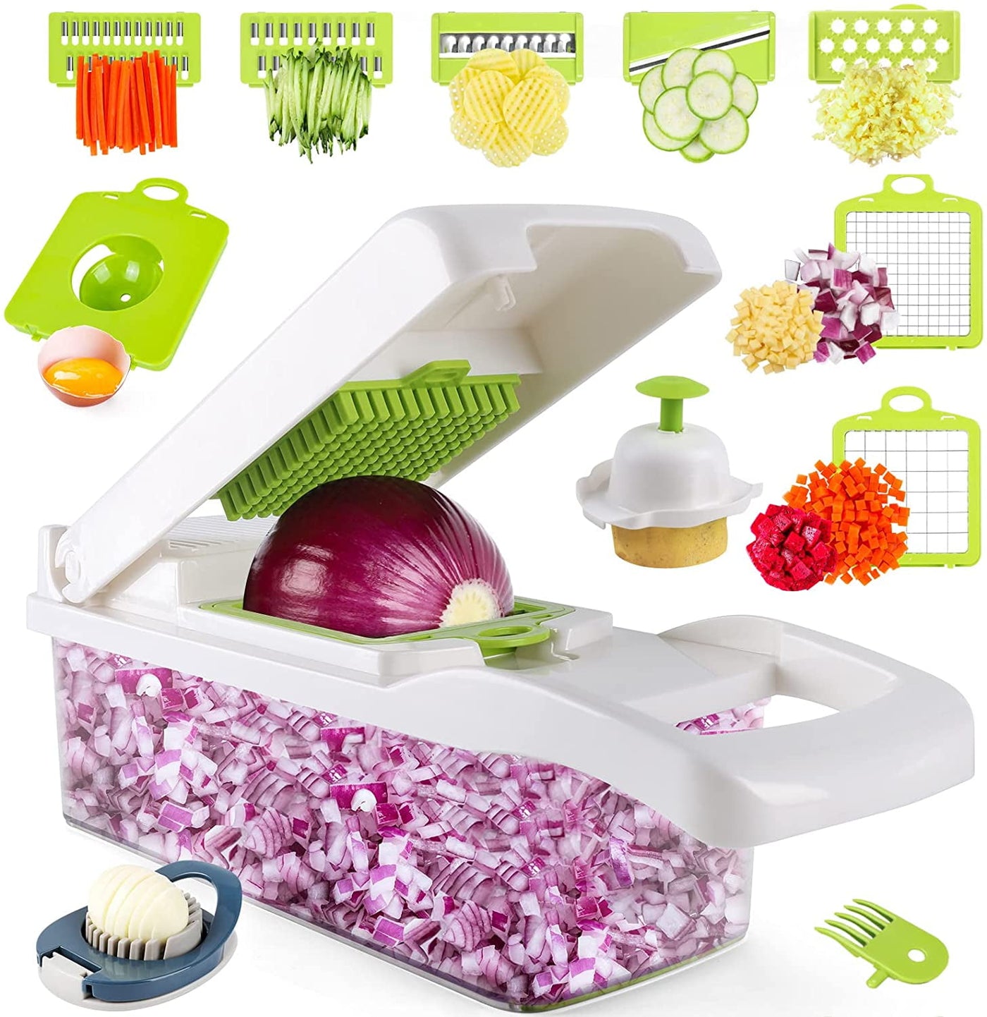 MAIPOR Vegetable Chopper - Onion Chopper - Multifunctional 15 in 1 Professional Food Chopper - Dicer Cutter - Kitchen Veggie Chopper with Container - Egg Slicer White