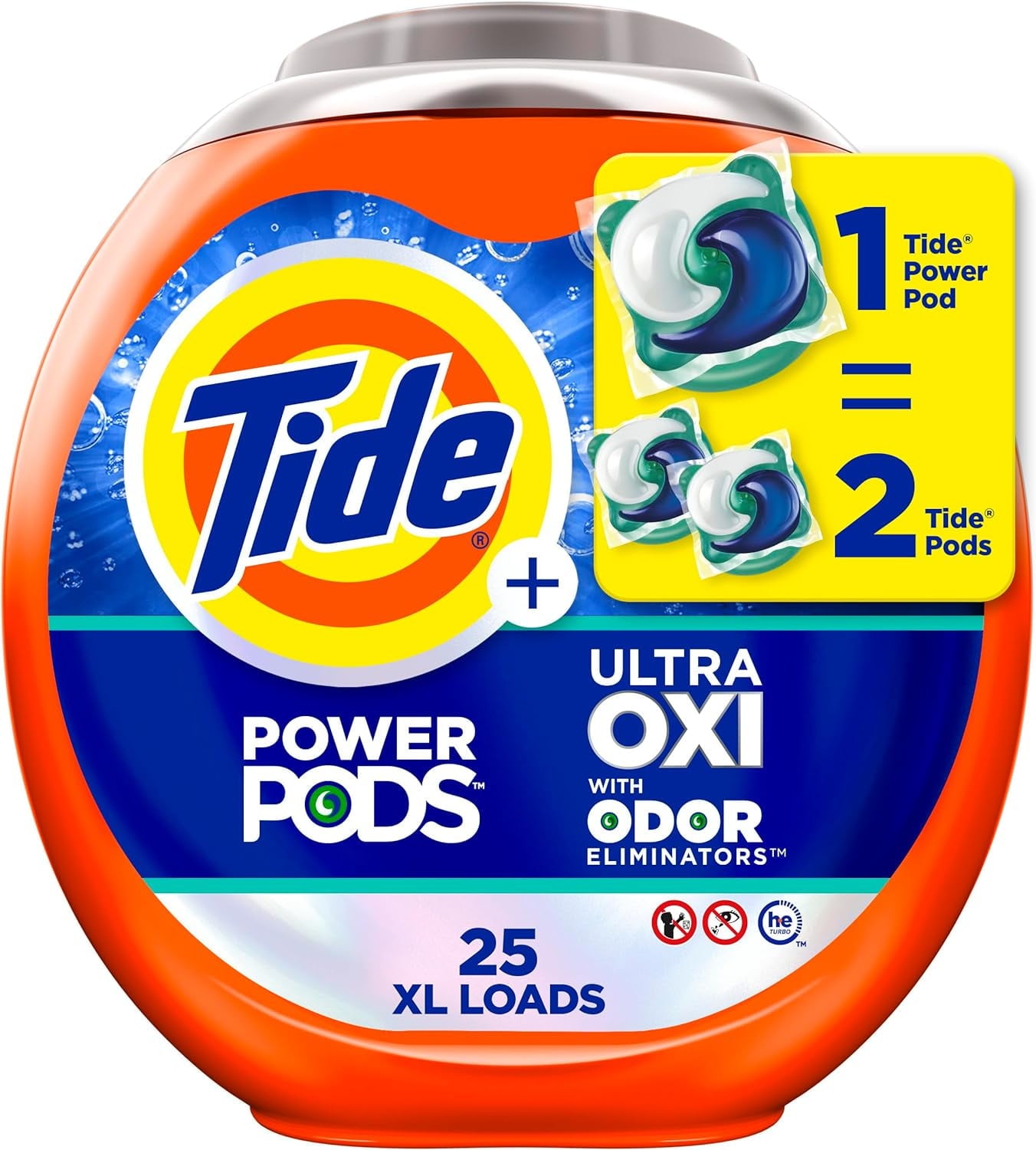 Tide Ultra OXI Power PODS with Odor Eliminators Laundry Detergent Pacs, 25 Count, For Visible and Invisible Dirt