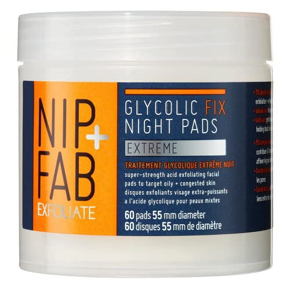 Nip + Fab Glycolic Acid Night Face Pads with Salicylic and Hyaluronic Acid, Exfoliating Resurfacing AHA Facial Pad for Exfoliation Even Skin Tone Blemish Control Pigmentation, 60 Pads, 2.7 Ounce