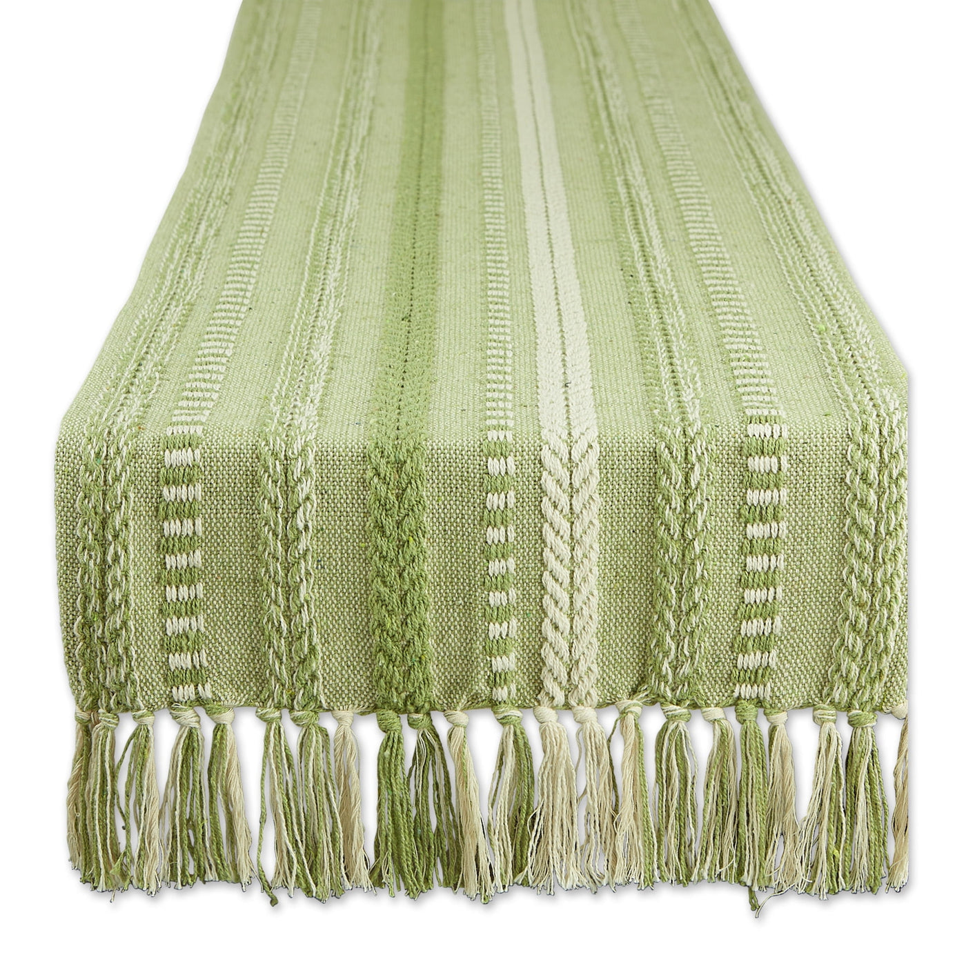 DII 15x108" Modern Cotton Braided Stripe Table Runner in Green/White