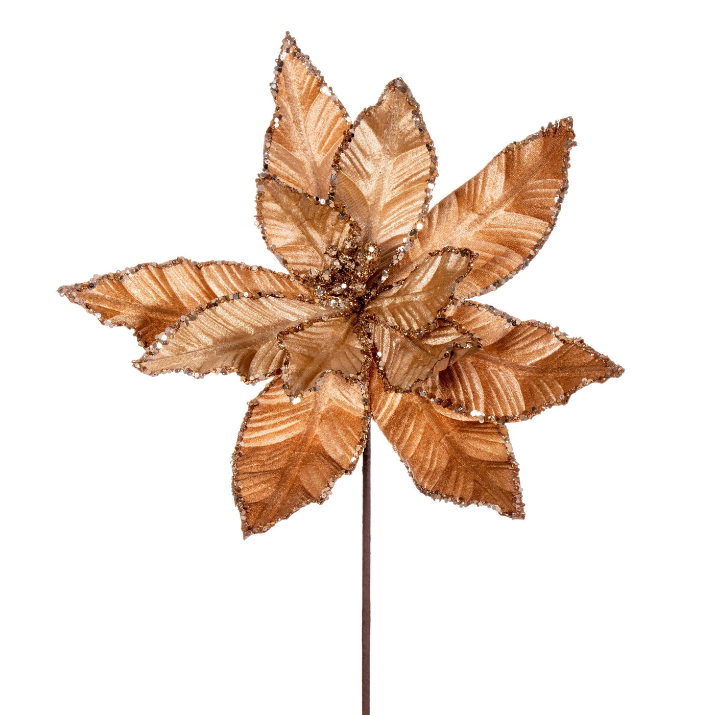 Vickerman 24" Mocha Velvet Sequin Trim Poinsettia, 3 per bag.