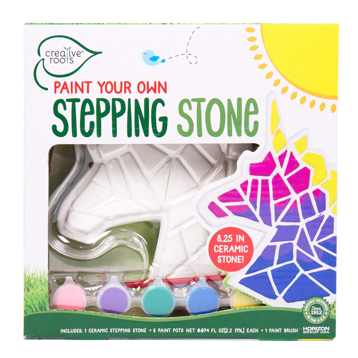 Creative Roots Mosaic Unicorn Stepping Stone, Includes 7-Inch Ceramic Stone & 6 Vibrant Paints, DIY Garden Stepping Stone Kit for Kids Ages 6+