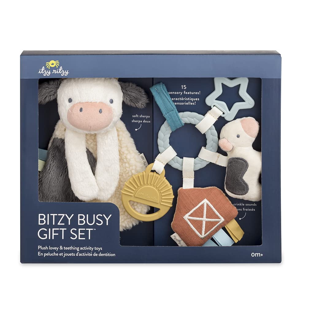 Itzy Ritzy Farm Toy Gift Set - Includes Cow Lovey & Farm-Themed Car Seat and Stroller Toy ES4