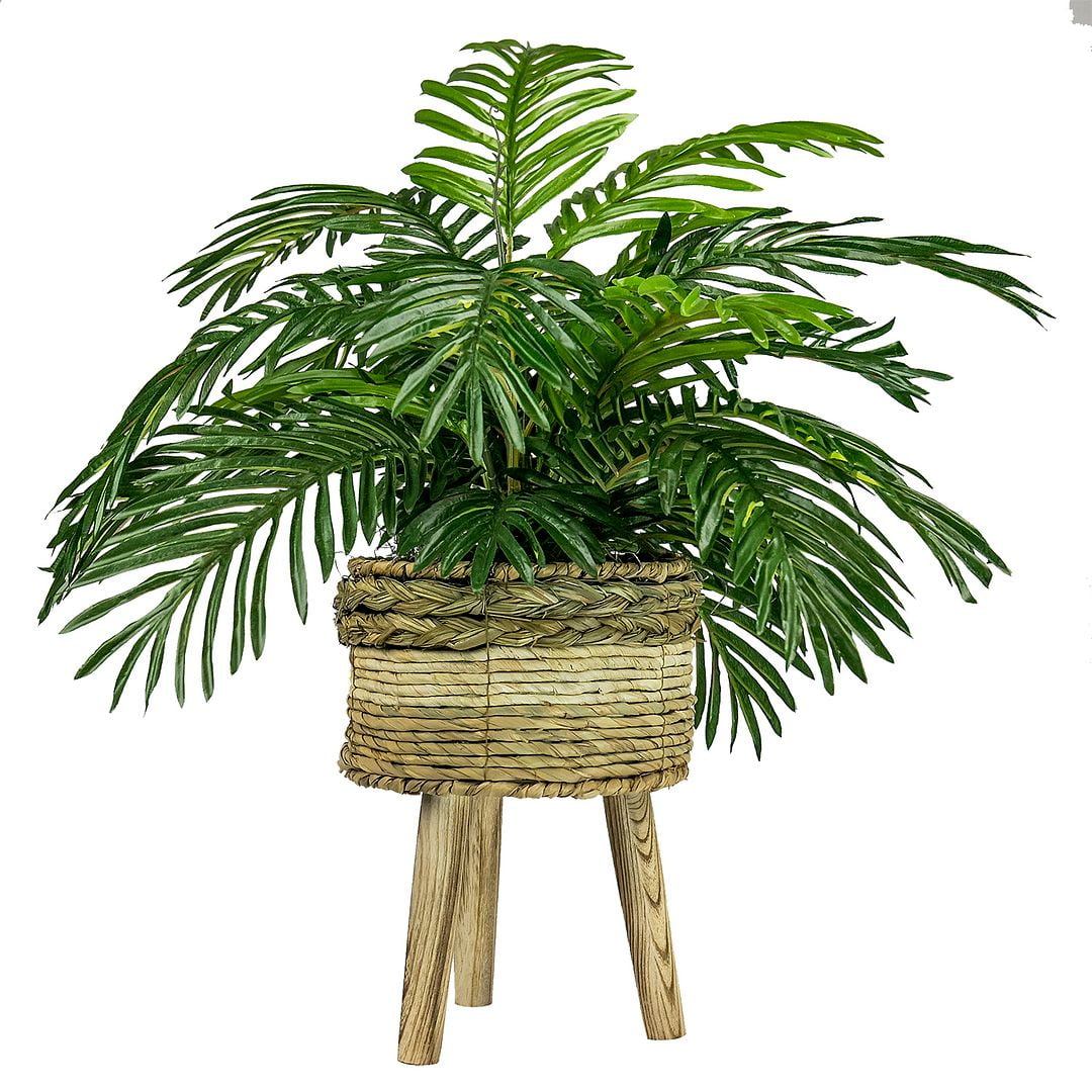 LCG Florals 32" Artificial Phoenix Palm in Multi-Color Tripod Basket Stand