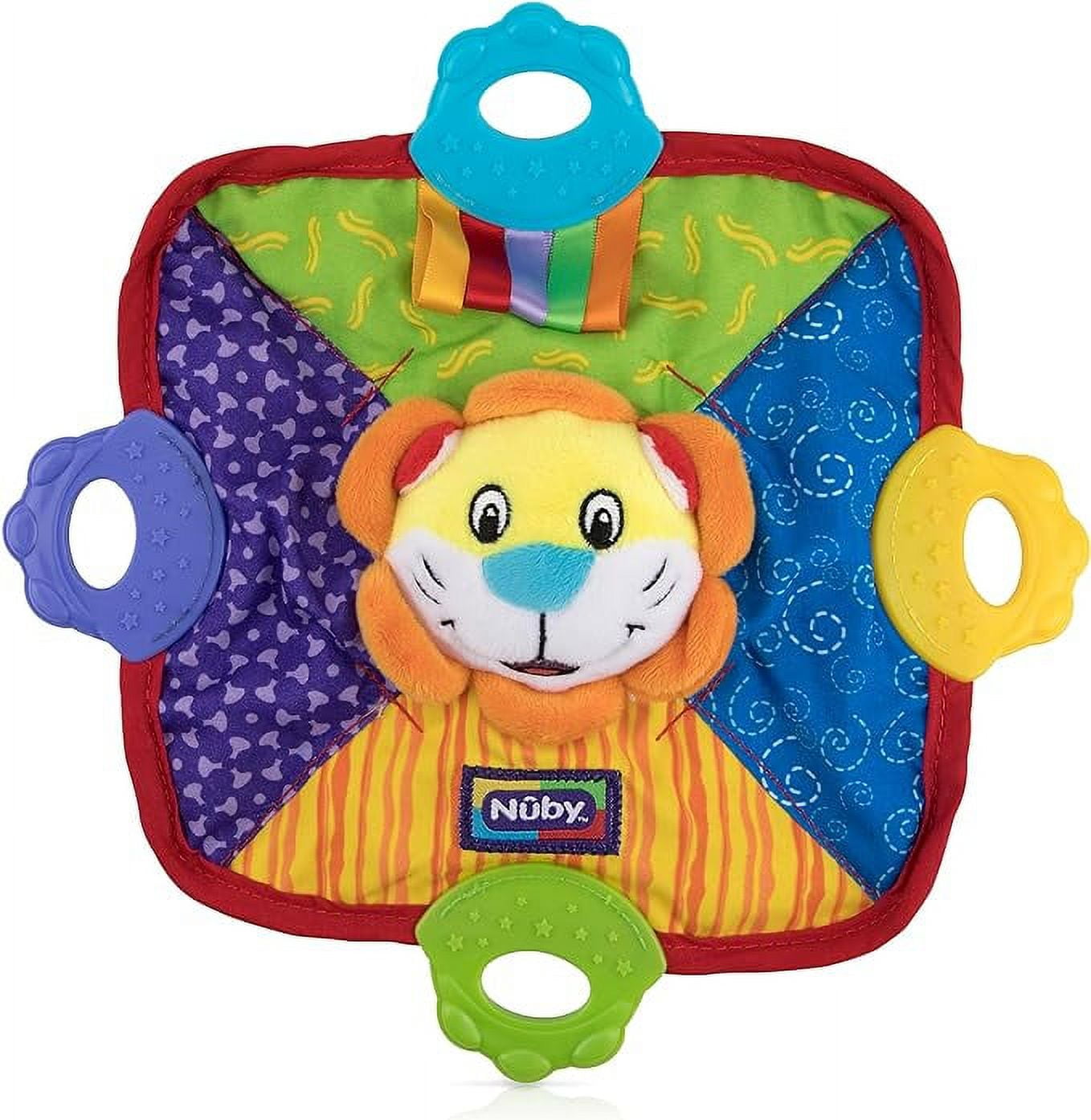 Nuby Teething Blankie Characters May Vary, Red/Yellow/Green/Orange/Blue, 1 Count