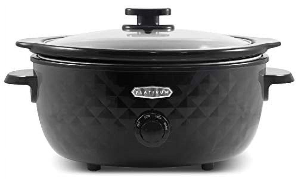 Elite Gourmet MST1234BX# Diamond Pattern Slow Cooker Removable, Dishwasher-Safe Stoneware Pot with Tempered Glass Lid, Cool-Touch Handles, 6 Quart, Charcoal Black