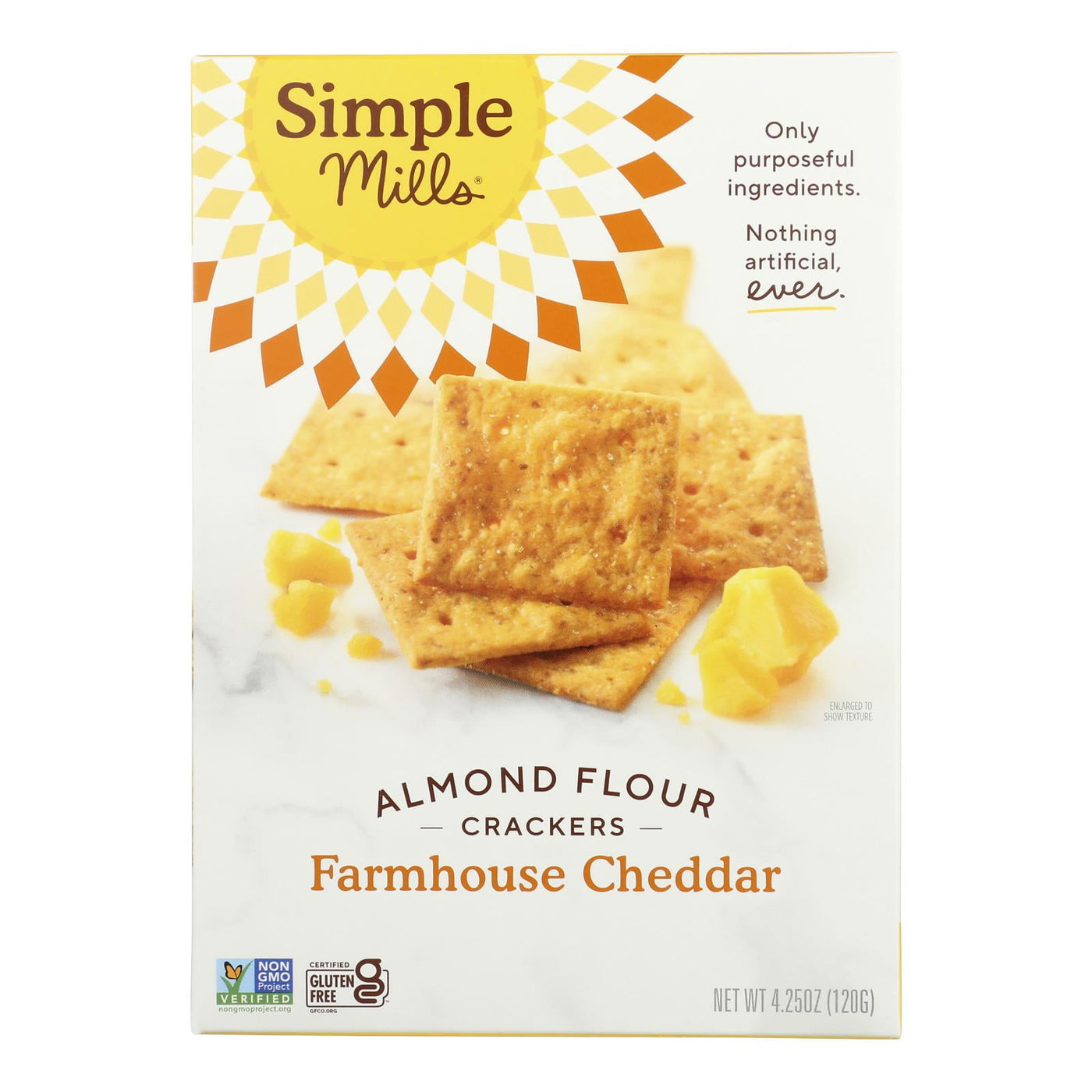 Simple Mills Farmhouse Cheddar Almond Flour Crackers - Case of 6 - 4.25 oz.