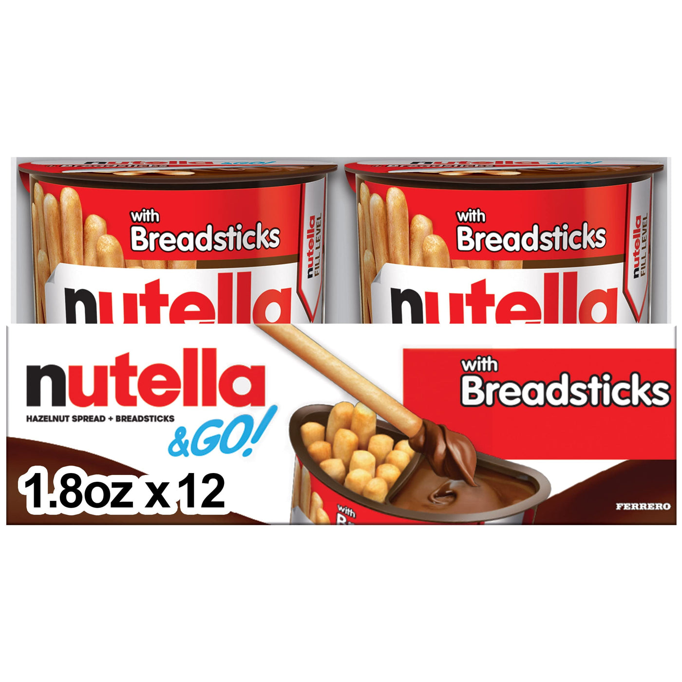 Nutella & Go! Bulk 12 Pack, Hazelnut And Cocoa Spread With Breadsticks, Stocking Stuffer ?Holiday Treat, Snack Cups, 1.8 Oz Each