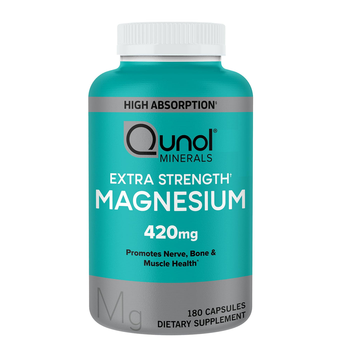 Qunol Magnesium Glycinate Capsules 420mg, High Absorption Magnesium Supplement, Extra Strength, Bone and Muscle Health Supplement, 180 Count