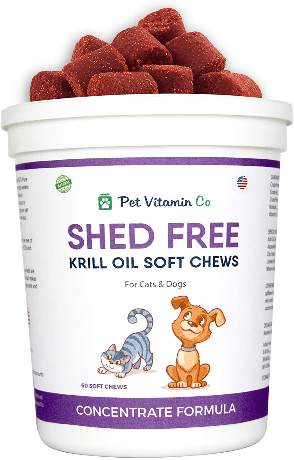 Pet Vitamin Co - Krill Oil Shed-Free Soft Chews for Dogs - Reduce Shedding