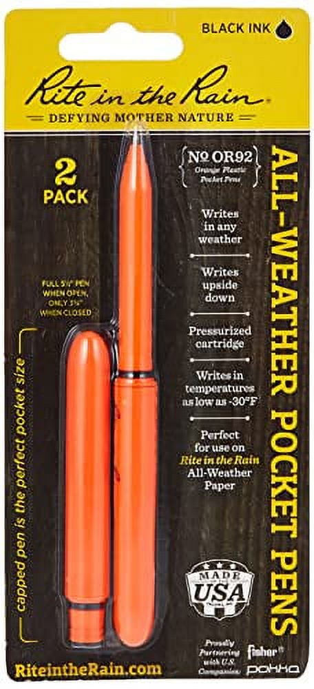 Rite in the Rain All-Weather EDC Pen, Orange POKKA 2-Pack, Black 0.9mm Ink, Fine Point (No. OR92)