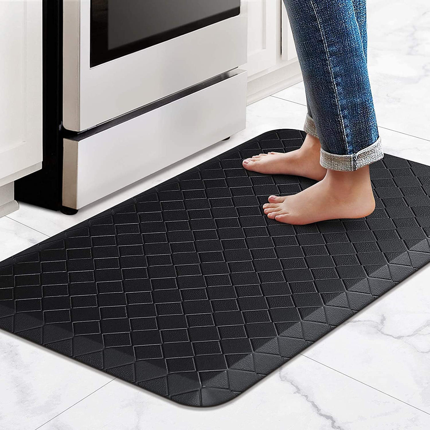 Cushioned Anti-Fatigue Floor Mat ,17.3"x28",Thick Waterproof Non-Slip Mat, Black