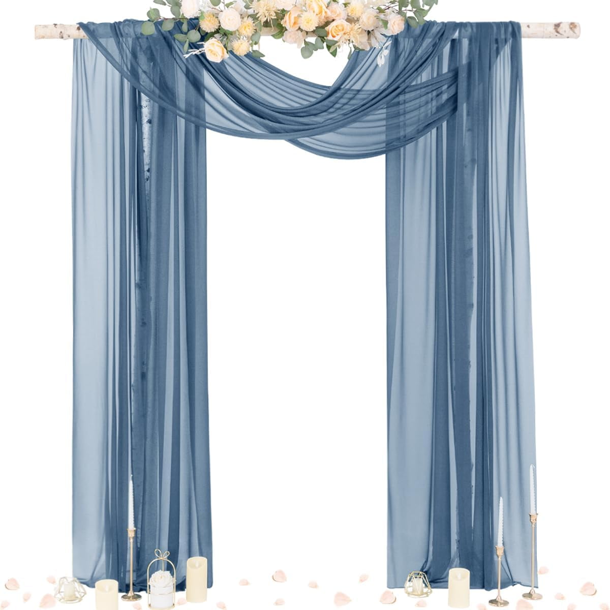 Wedding Arch Draping Fabric 29" x 20Ft 4 Panels Dusty Blue Sheer Outdoor Curtain Drapes Extra Long for Wedding Ceremony Birthday Party Decoration