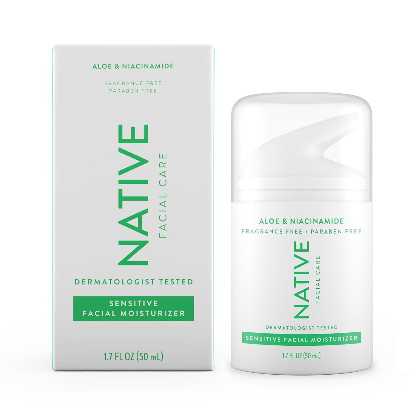 Native Sensitive Daily Facial Moisturizer Gentle Face Lotion Hydrating Cream for Women and Men with Vitamin B3 & Aloe Lightweight Non Greasy Formula - 1.7 fl oz