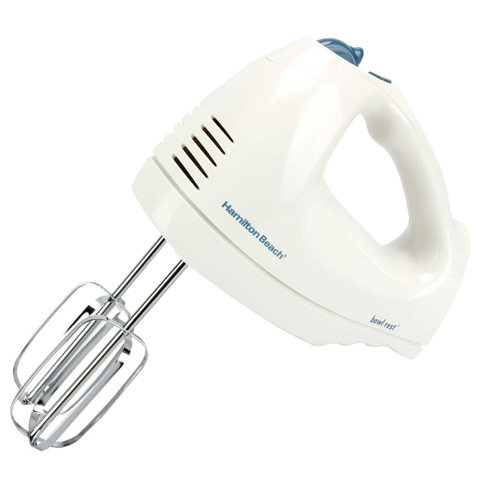 Hamilton Beach 6-Speed Electric Hand Mixer with Whisk, Traditional Beaters, Snap-On Storage Case, White