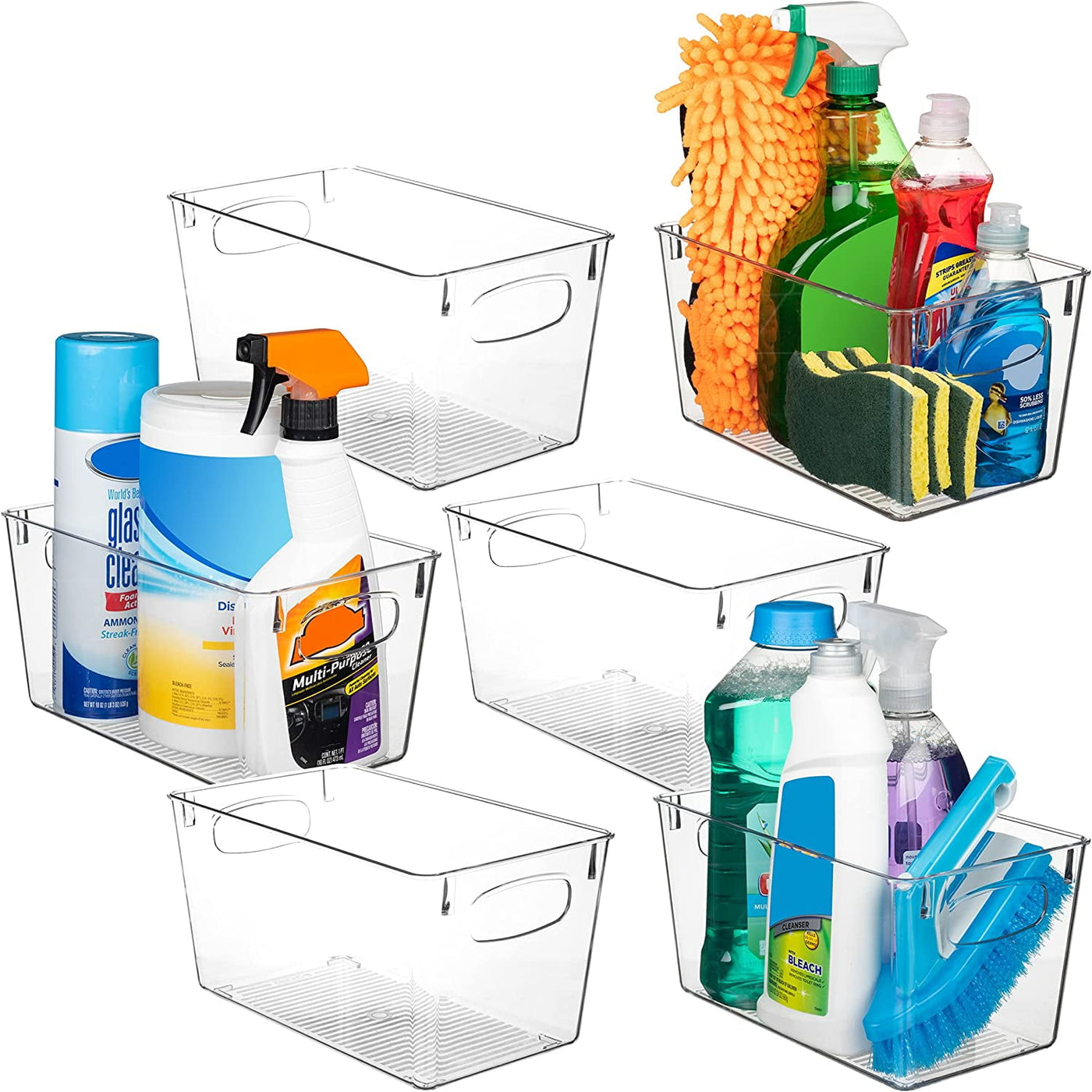 Clear Plastic Storage Bins for Kitchen Pantry Fridge Cabinet Organization - 4 Pack