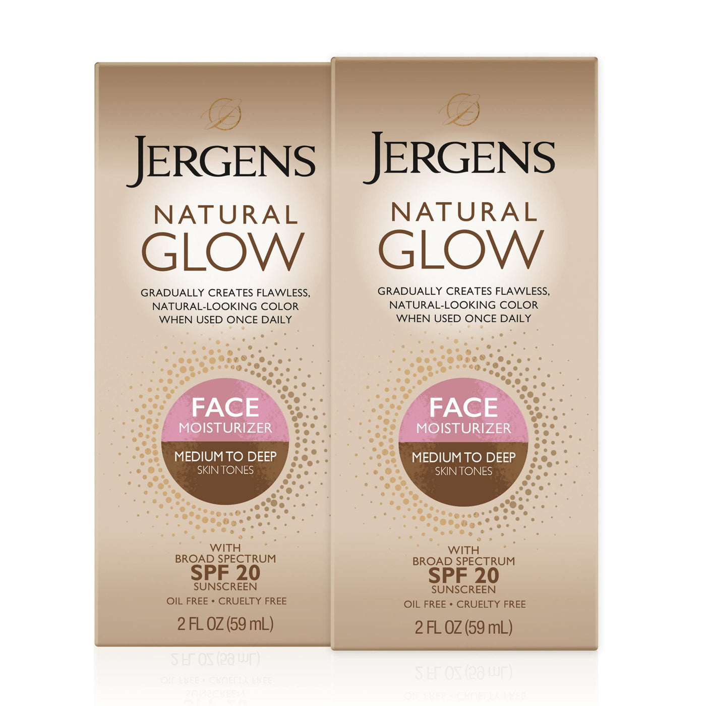 2 pack Jergens Natural Glow Face Self Tanner Lotion, SPF 20, Medium to Deep, 2oz each