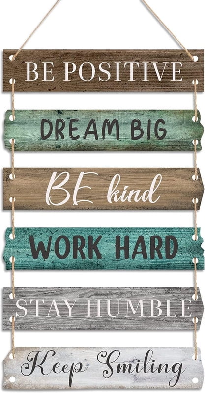 6 Pieces Rustic Wall Hanging Plaque Sign Inspirational Wall Art Farmhouse Wooden Wall Signs Positive Wall Plaque with Quotes Motivational Quote Decor for Office Bedroom Living Room (Retro Style)