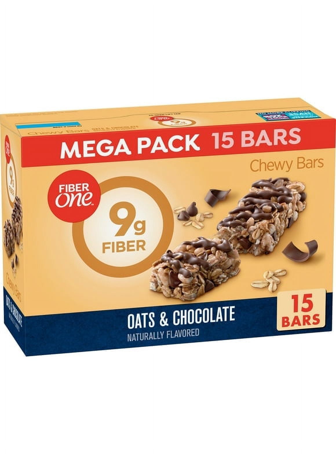 Pack of 2 Fiber One Chewy Bars, Oats & Chocolate, Fiber Snacks, Mega Pack, 15 ct