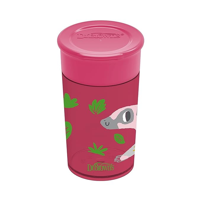 Dr. Brown’s Milestones Cheers 360 Cup Spoutless Transition Cup, Travel Friendly & Leak-Free Sippy Cup, Red Lemur, 10 oz/300 mL