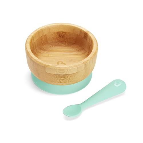 MunchkinÂ® Bambouâ„¢ Suction Bowl and Silicone Spoon for Babies and Toddlers, Non-Toxic Bamboo