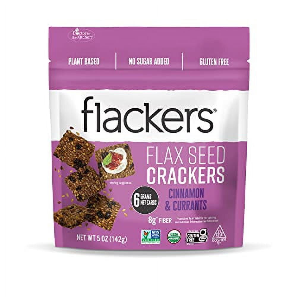 Flackers Organic Flax Seed Crackers Cinnamon & Currants, 5 Ounce 1 Pack, Gluten Free, Non GMO, Vegan, Naturally Sweet