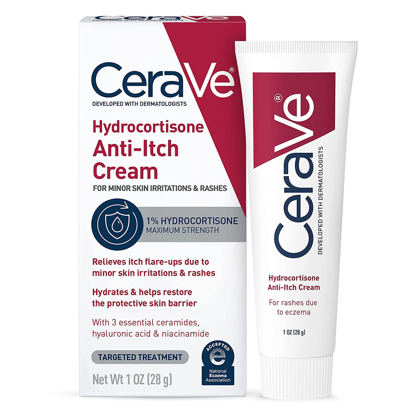 CeraVe Hydrocortisone Cream 1% | Anti-Itch Cream with Temporarily Relief from Rashes with Eczema-Prone & Dry Skin | Itch Relief Cream | Fragrance Free | 1 Ounce