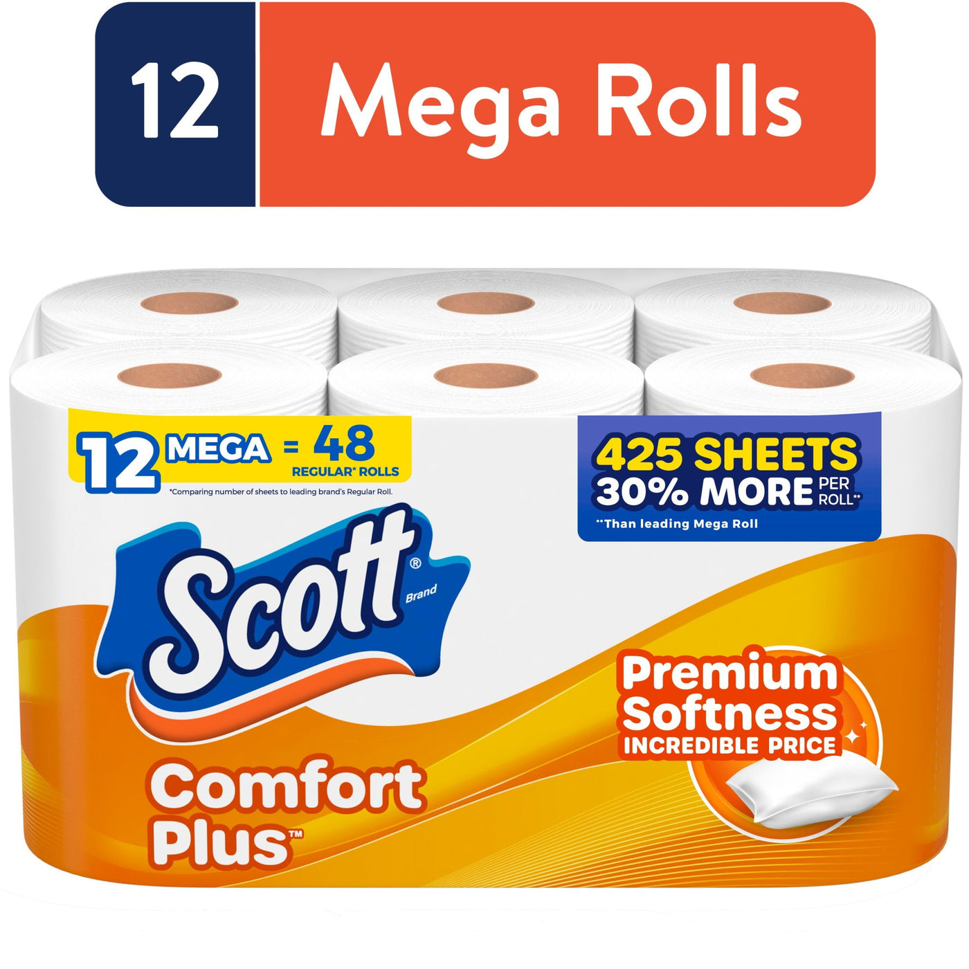 Scott ComfortPlus Toilet Paper, 12 Mega Rolls