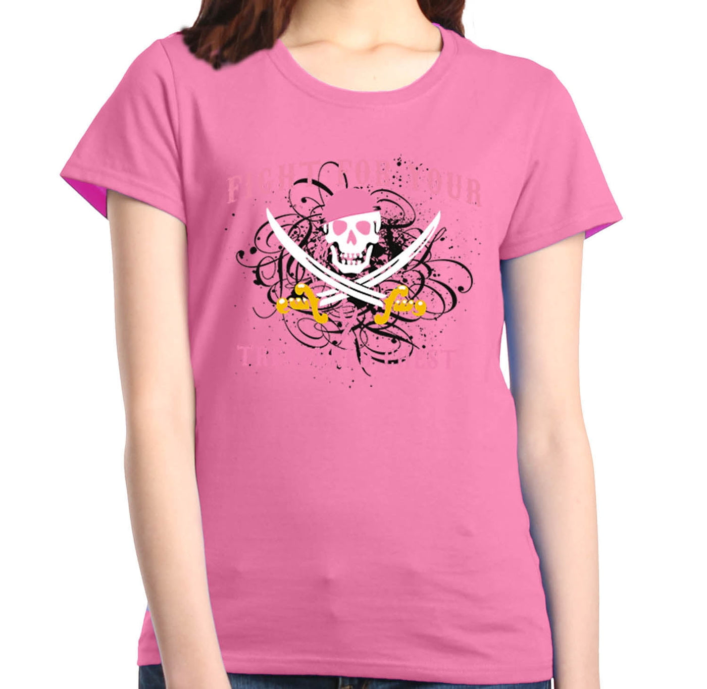 Shop4Ever Women's Fight For Your Treasured Chest Breast Cancer Graphic T-Shirt